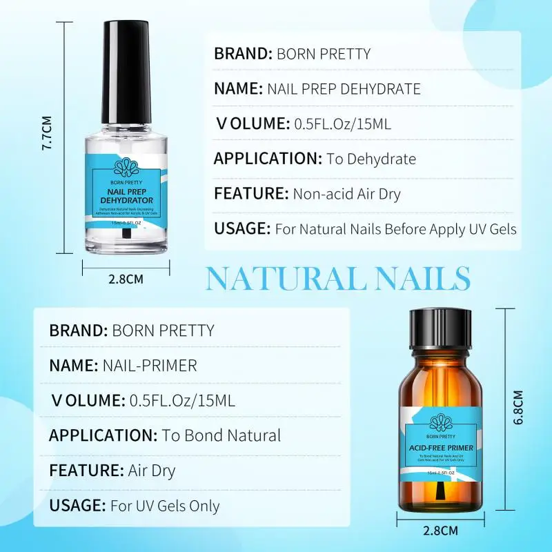 BORN PRETTY 15ml Nail-Primer Prep Dehydrator Gel Nail Polish No Need Of UV LED Lamp Base Top Coat Nail Art Varnish Manicure