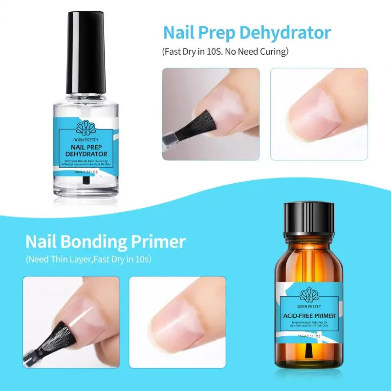 BORN PRETTY 15ml Nail-Primer Prep Dehydrator Gel Nail Polish No Need Of UV LED Lamp Base Top Coat Nail Art Varnish Manicure