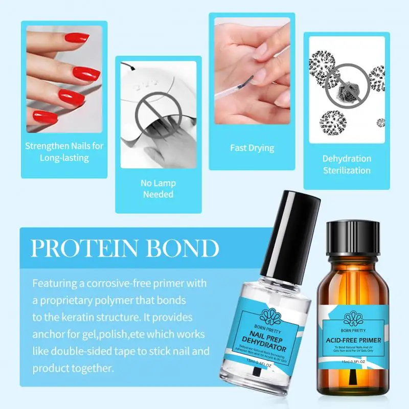 BORN PRETTY 15ml Nail-Primer Prep Dehydrator Gel Nail Polish No Need Of UV LED Lamp Base Top Coat Nail Art Varnish Manicure