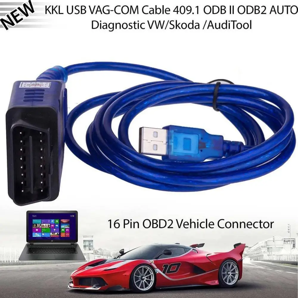 Car USB Vag-Com Interface Cable KKL VAG-COM 409.1 OBD2 II OBD Diagnostic Scanner Auto Cable Aux
