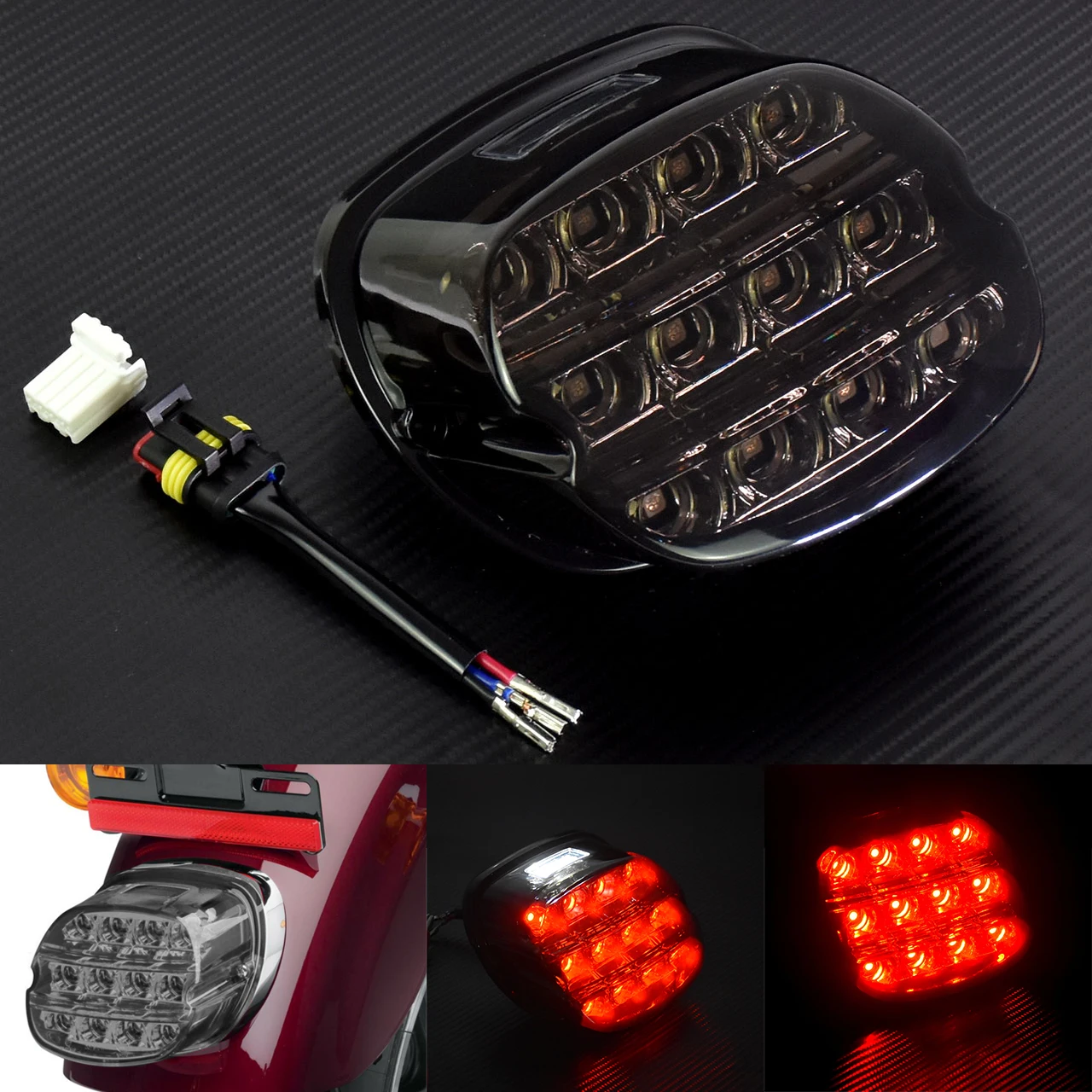 Motorcycle 12V LED Light Smoke/Red Lens Brake Tail Light License Plate Rear Lamp For Harley Dyna Touring Sportster Wide Glide