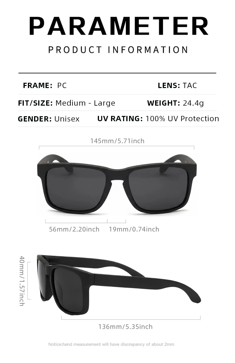 Classic Fashion Square Polarized Sunglasses Men Vintage Plastic Male Sun Glasses Women Stylish Black Outdoor Sports Shades UV400