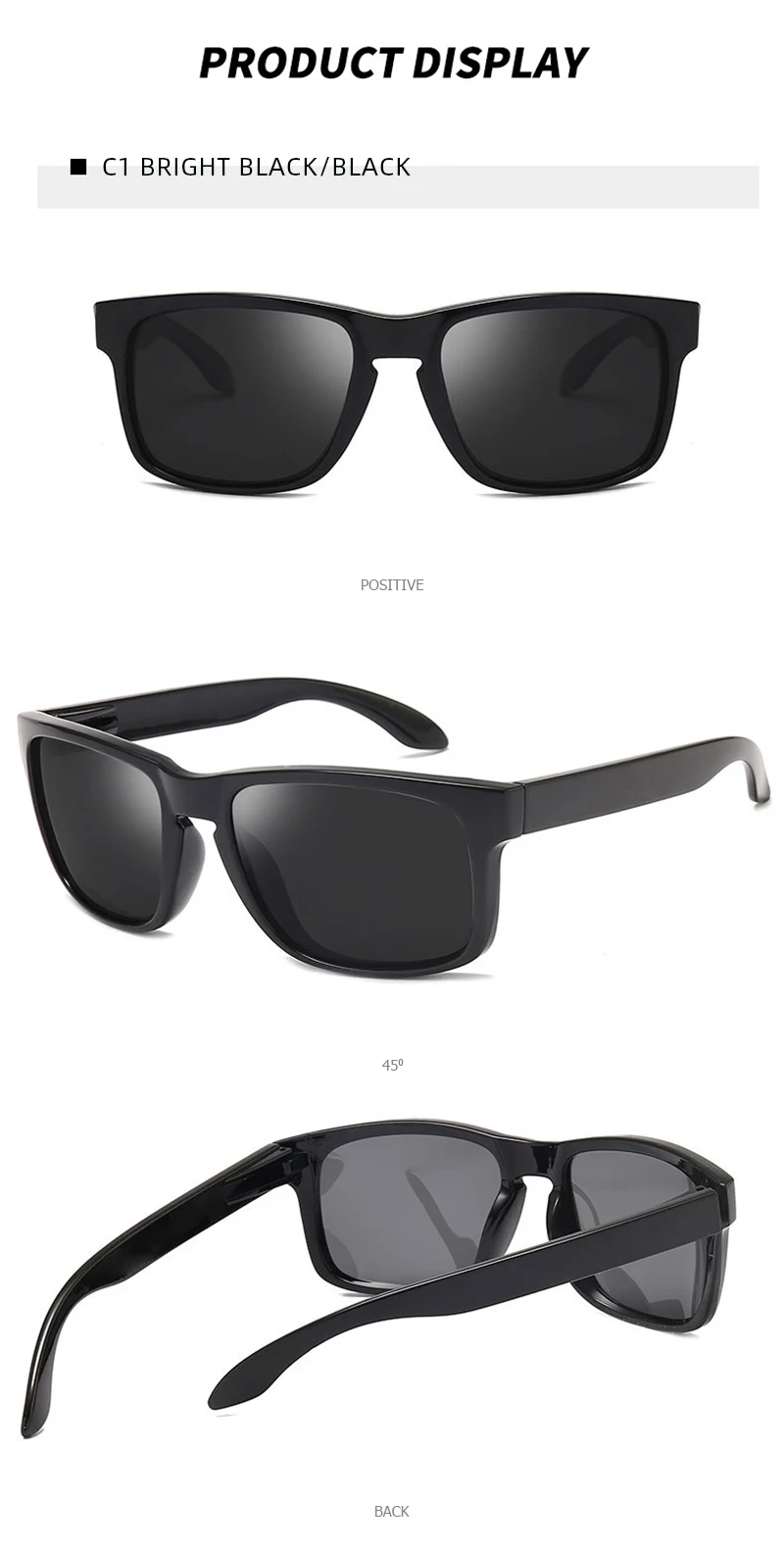 Classic Fashion Square Polarized Sunglasses Men Vintage Plastic Male Sun Glasses Women Stylish Black Outdoor Sports Shades UV400