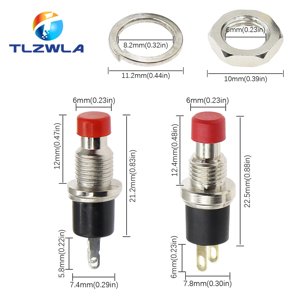 6PCS PBS-110 7MM Momentary Push Button Switch Press The Reset Switch Momentary ON OFF Push Button Micro Switch Normally Open NO