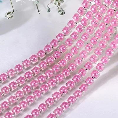 2mm 2.5mm 1yard/Piece 12Colors  Colorful Pearl Claw Chain,Silvery Bottom Sew on Cup Chains For Diy Garment Bags Decorations