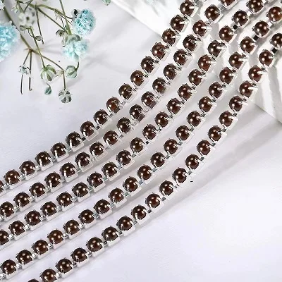 2mm 2.5mm 1yard/Piece 12Colors  Colorful Pearl Claw Chain,Silvery Bottom Sew on Cup Chains For Diy Garment Bags Decorations