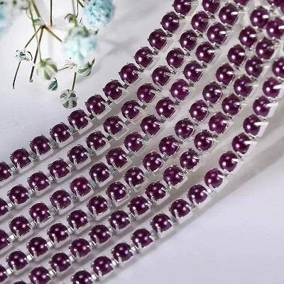 2mm 2.5mm 1yard/Piece 12Colors  Colorful Pearl Claw Chain,Silvery Bottom Sew on Cup Chains For Diy Garment Bags Decorations