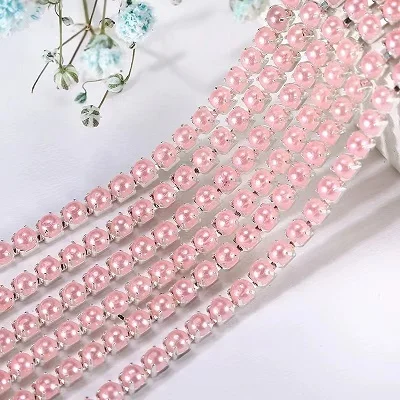 2mm 2.5mm 1yard/Piece 12Colors  Colorful Pearl Claw Chain,Silvery Bottom Sew on Cup Chains For Diy Garment Bags Decorations