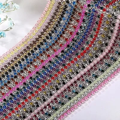 2mm 2.5mm 1yard/Piece 12Colors  Colorful Pearl Claw Chain,Silvery Bottom Sew on Cup Chains For Diy Garment Bags Decorations