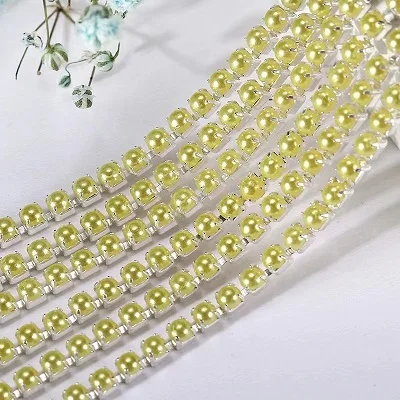 2mm 2.5mm 1yard/Piece 12Colors  Colorful Pearl Claw Chain,Silvery Bottom Sew on Cup Chains For Diy Garment Bags Decorations