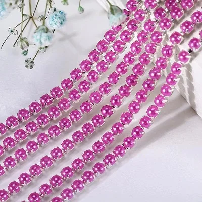 2mm 2.5mm 1yard/Piece 12Colors  Colorful Pearl Claw Chain,Silvery Bottom Sew on Cup Chains For Diy Garment Bags Decorations