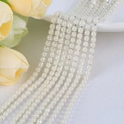 2mm 2.5mm 1yard/Piece 12Colors  Colorful Pearl Claw Chain,Silvery Bottom Sew on Cup Chains For Diy Garment Bags Decorations
