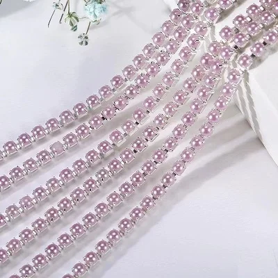 2mm 2.5mm 1yard/Piece 12Colors  Colorful Pearl Claw Chain,Silvery Bottom Sew on Cup Chains For Diy Garment Bags Decorations