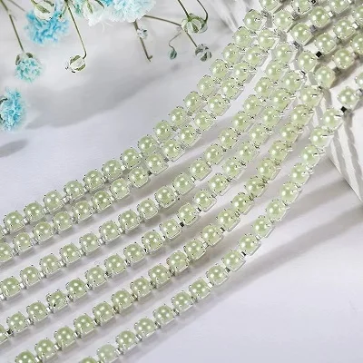 2mm 2.5mm 1yard/Piece 12Colors  Colorful Pearl Claw Chain,Silvery Bottom Sew on Cup Chains For Diy Garment Bags Decorations