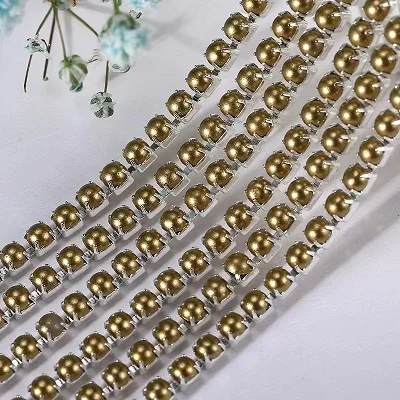 2mm 2.5mm 1yard/Piece 12Colors  Colorful Pearl Claw Chain,Silvery Bottom Sew on Cup Chains For Diy Garment Bags Decorations