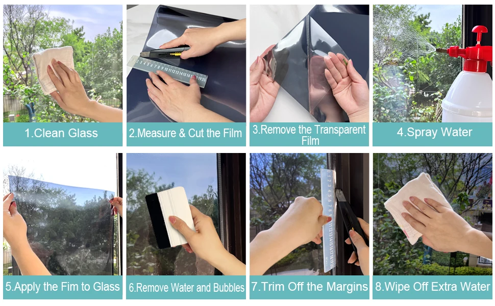 Window Film Privacy Vinyl Glass Window One Way Daytime Privacy Static Cling Blocking Anti UV Reflective Adhesive Vinyl for Car