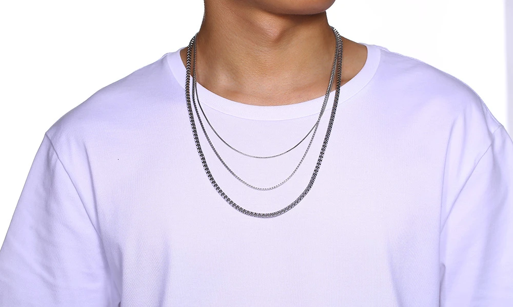 1/2/3MM Thin Chain Necklace for Men Women,Stainless Steel Square Box Chain Link Collars,Male Unisex Jewelry Gift