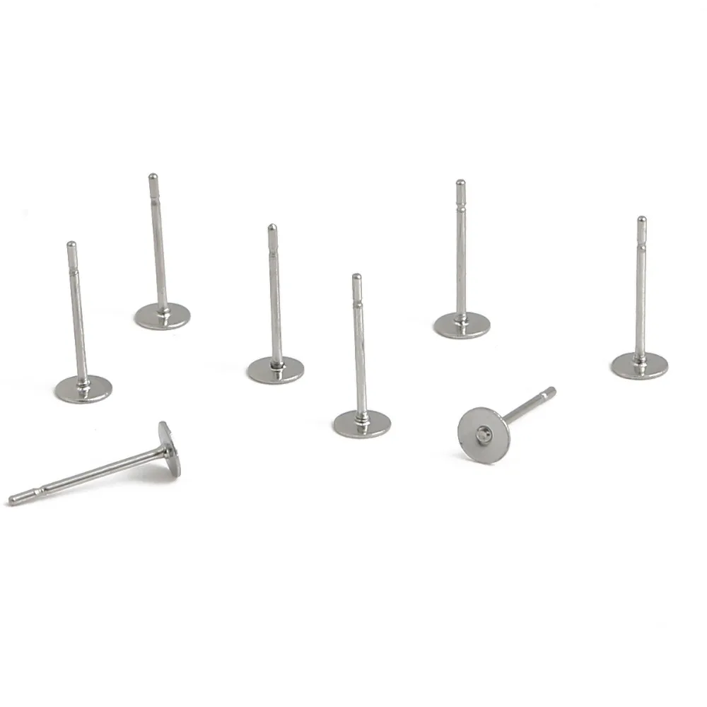 100-200pcs Stainless Steel Blank Post Flat Earring Stud Base Pins Earrings Earplug For DIY Earrings Jewelry Making Accessories