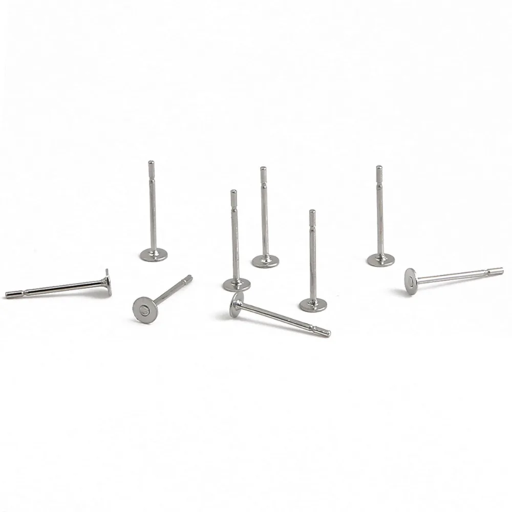 100-200pcs Stainless Steel Blank Post Flat Earring Stud Base Pins Earrings Earplug For DIY Earrings Jewelry Making Accessories