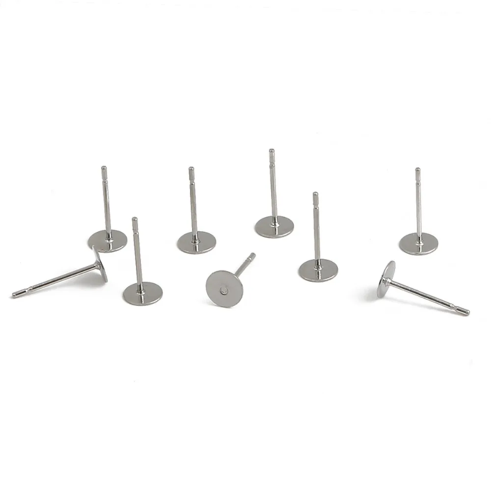 100-200pcs Stainless Steel Blank Post Flat Earring Stud Base Pins Earrings Earplug For DIY Earrings Jewelry Making Accessories