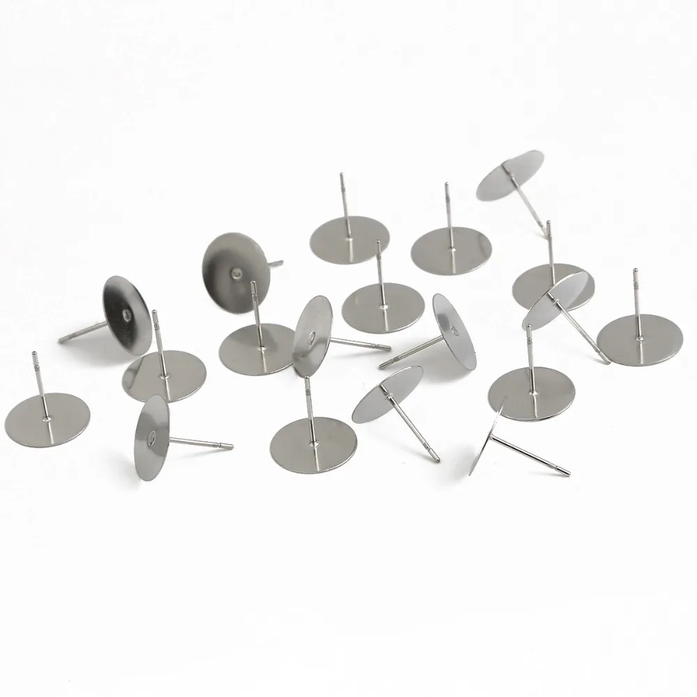 100-200pcs Stainless Steel Blank Post Flat Earring Stud Base Pins Earrings Earplug For DIY Earrings Jewelry Making Accessories