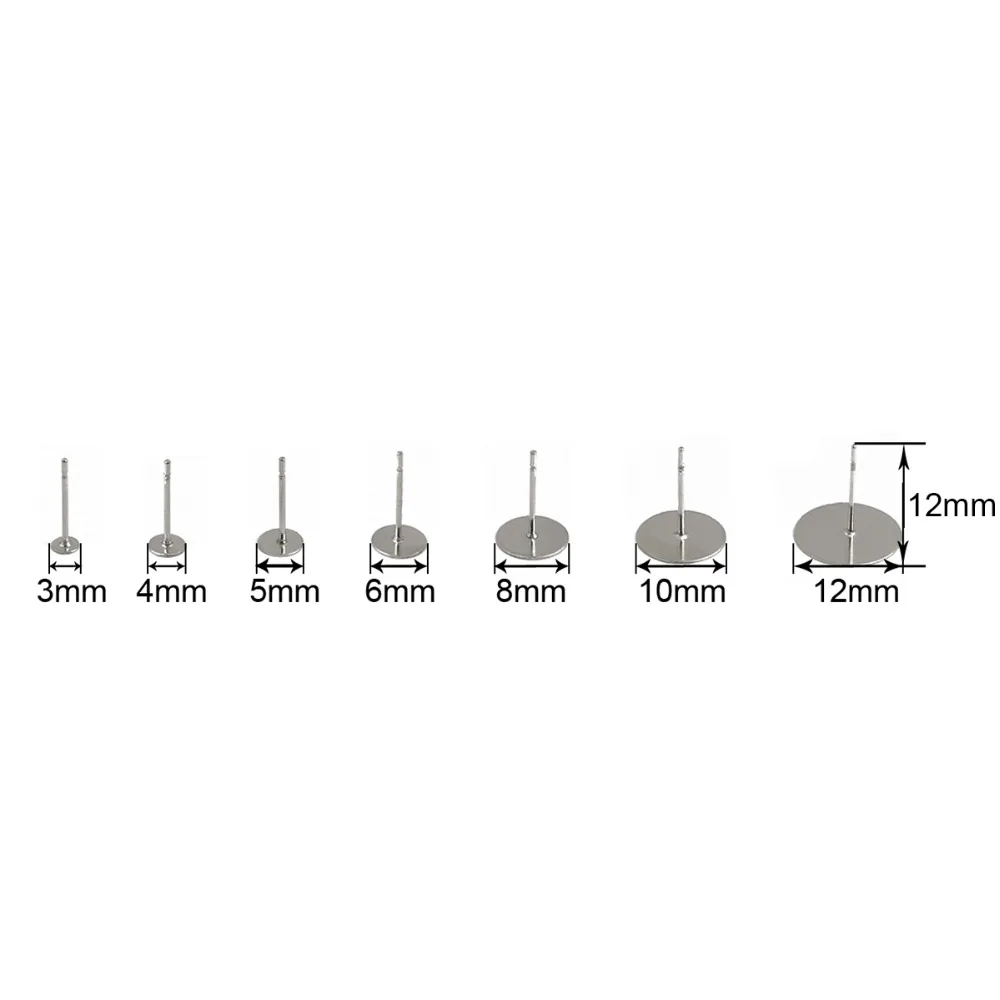 100-200pcs Stainless Steel Blank Post Flat Earring Stud Base Pins Earrings Earplug For DIY Earrings Jewelry Making Accessories