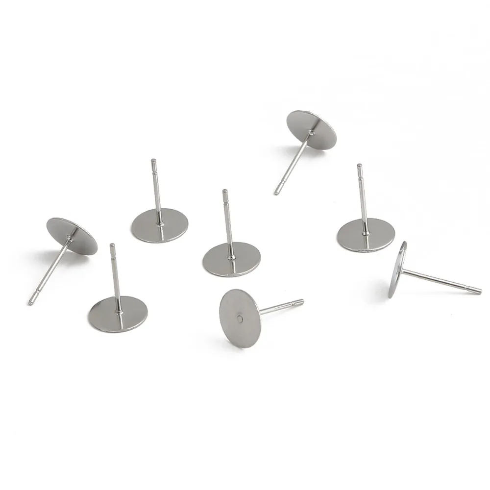 100-200pcs Stainless Steel Blank Post Flat Earring Stud Base Pins Earrings Earplug For DIY Earrings Jewelry Making Accessories