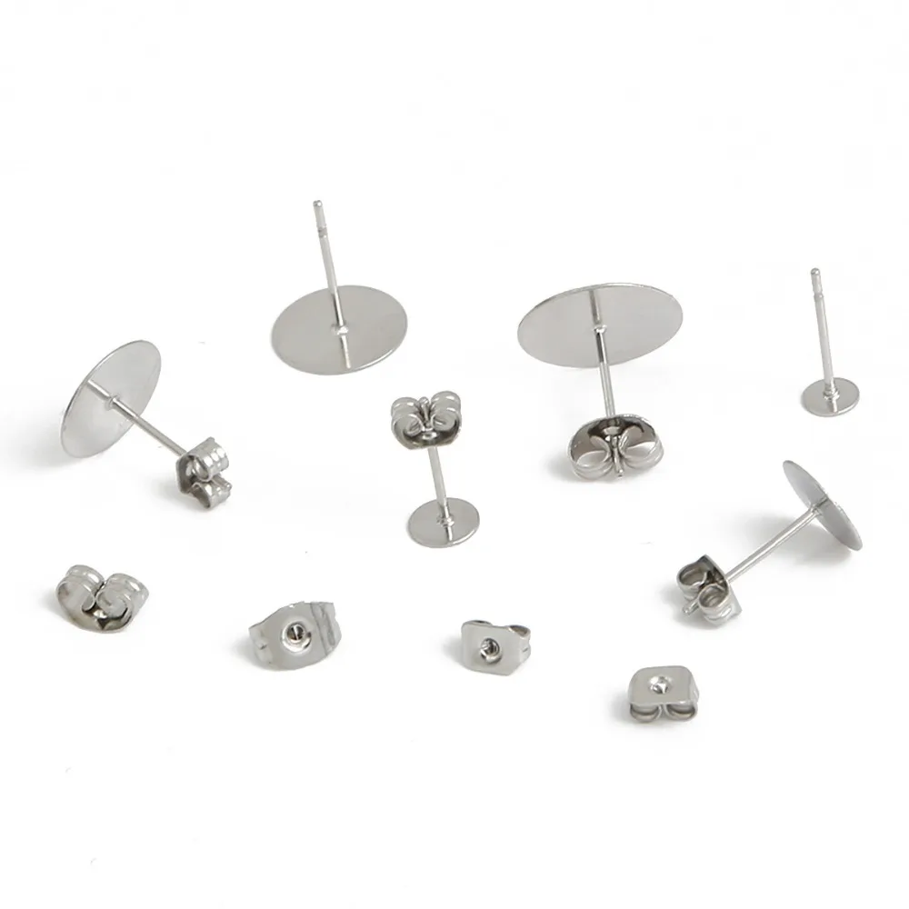 100-200pcs Stainless Steel Blank Post Flat Earring Stud Base Pins Earrings Earplug For DIY Earrings Jewelry Making Accessories
