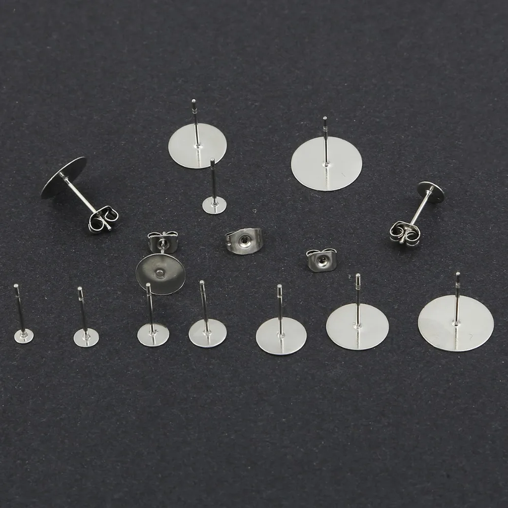 100-200pcs Stainless Steel Blank Post Flat Earring Stud Base Pins Earrings Earplug For DIY Earrings Jewelry Making Accessories