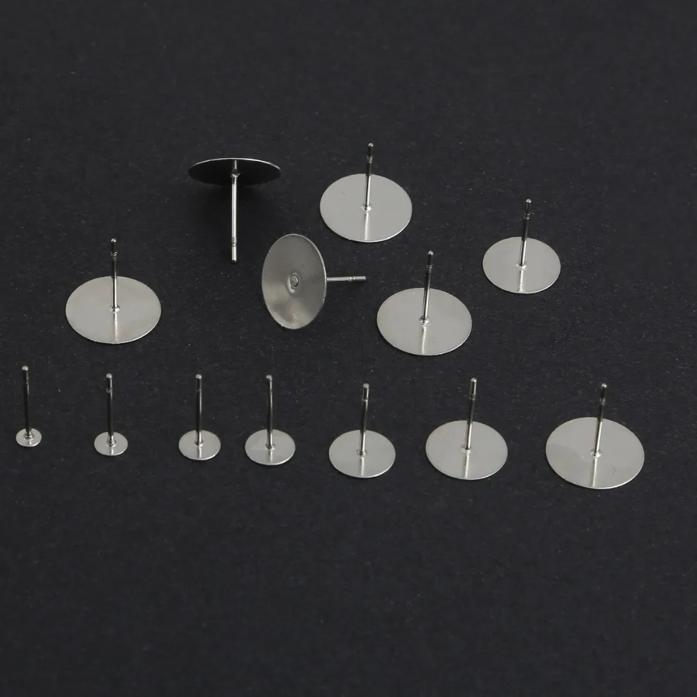 100-200pcs Stainless Steel Blank Post Flat Earring Stud Base Pins Earrings Earplug For DIY Earrings Jewelry Making Accessories