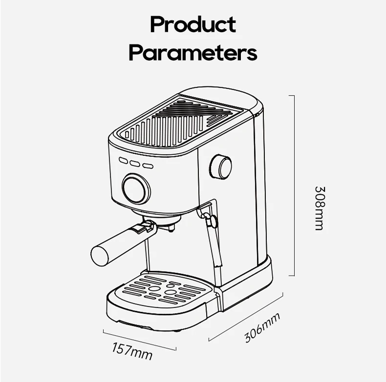 HiBREW Espresso Coffee machine Cafetera Semi Automatic Coffee Maker 20Bar Visual Temperatura H5A