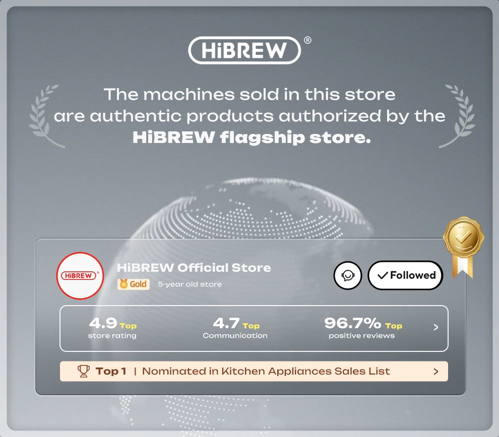 HiBREW Espresso Coffee machine Cafetera Semi Automatic Coffee Maker 20Bar Visual Temperatura H5A