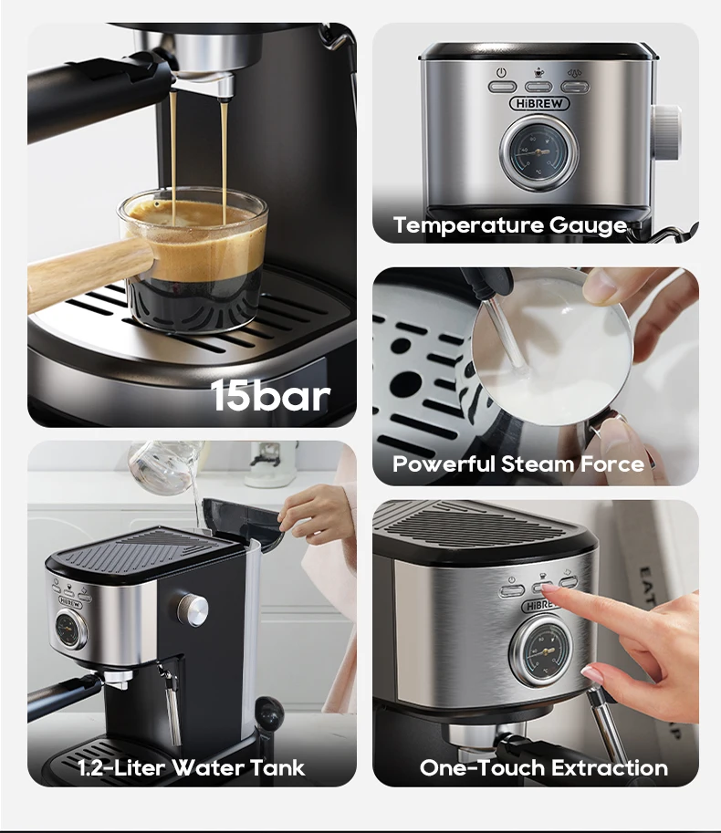 HiBREW Espresso Coffee machine Cafetera Semi Automatic Coffee Maker 20Bar Visual Temperatura H5A