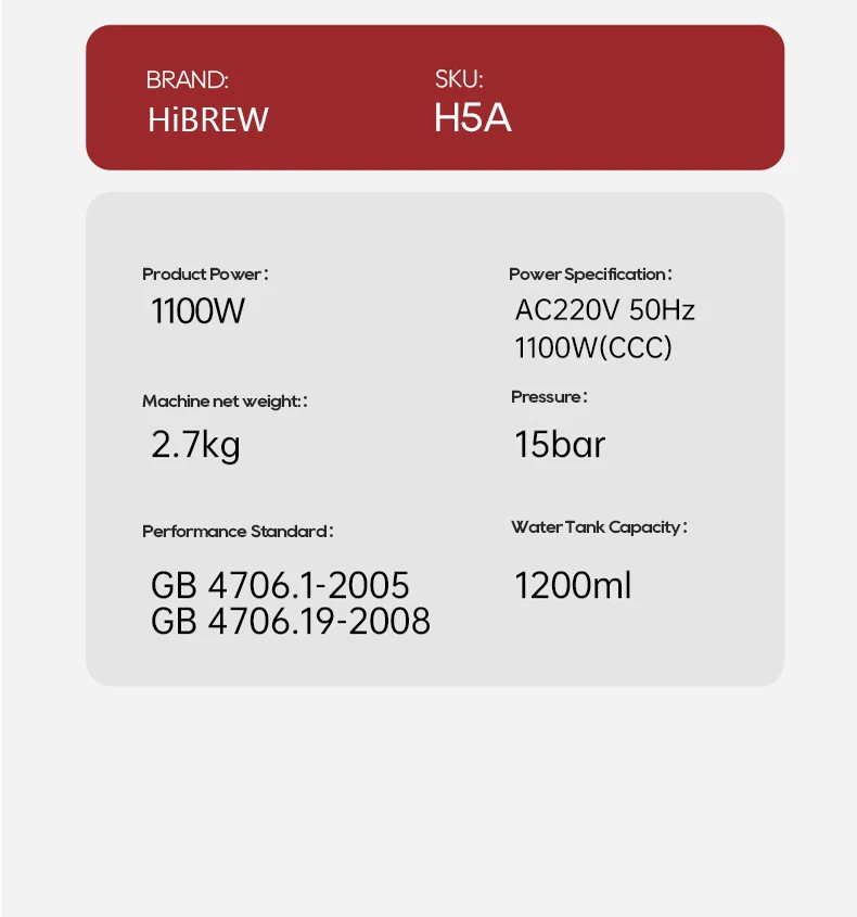 HiBREW Espresso Coffee machine Cafetera Semi Automatic Coffee Maker 20Bar Visual Temperatura H5A