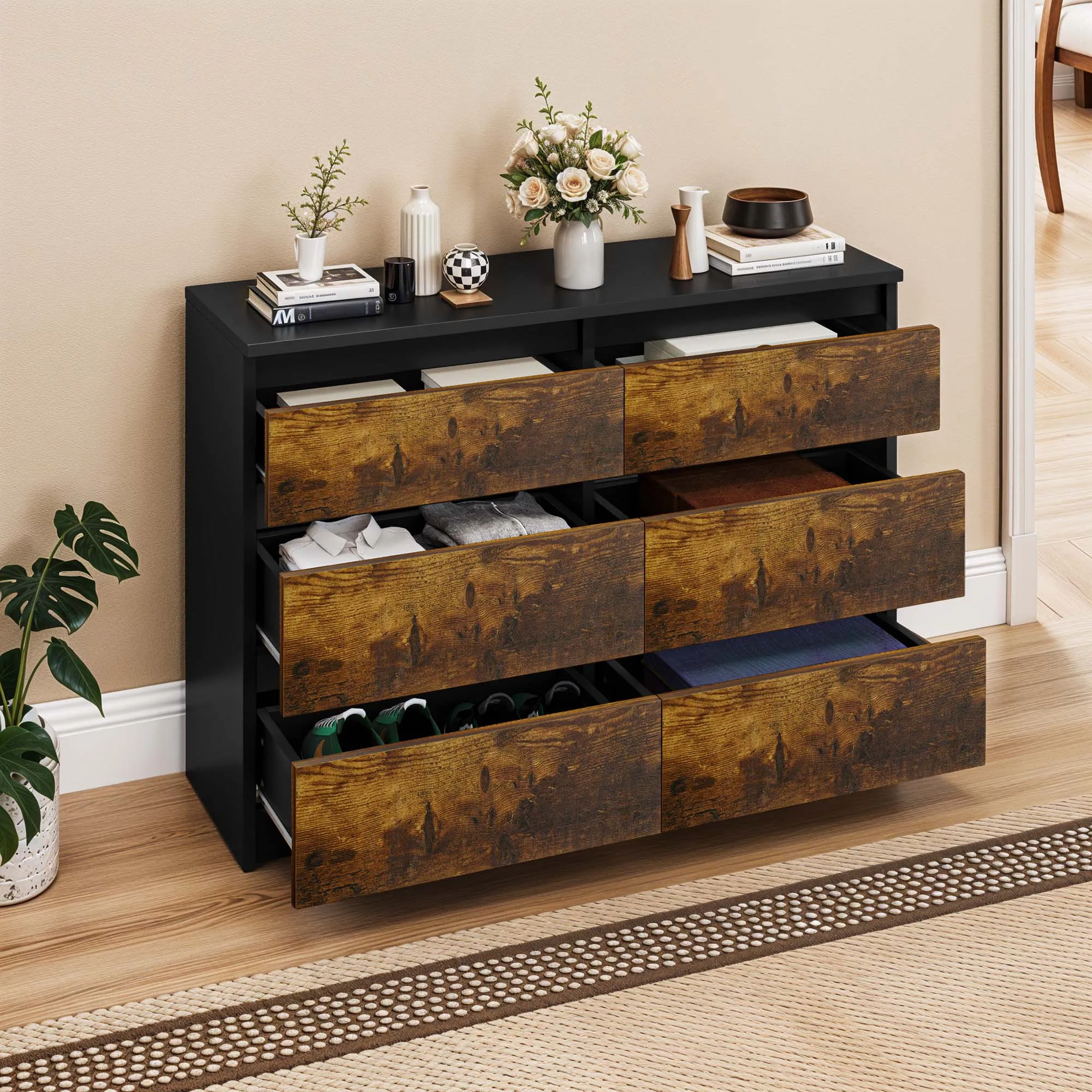 YITAHOME 6-Drawer Chest - Modern 100x30x70cm Bedroom Storage Unit, Durable MDF & Particleboard for Clothes & Essentials