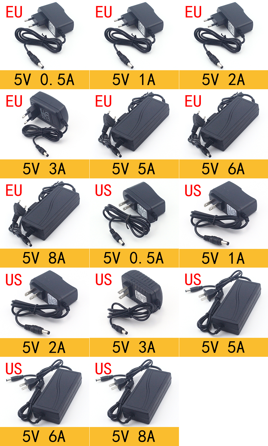 AC 110-240V DC 3V 5V 6V 9V 12V 15V 24V 0.5A 1A 2A 3A 5A 6A 8A Universal Power Adapter Supply Charger Adapter EU US for LED Light