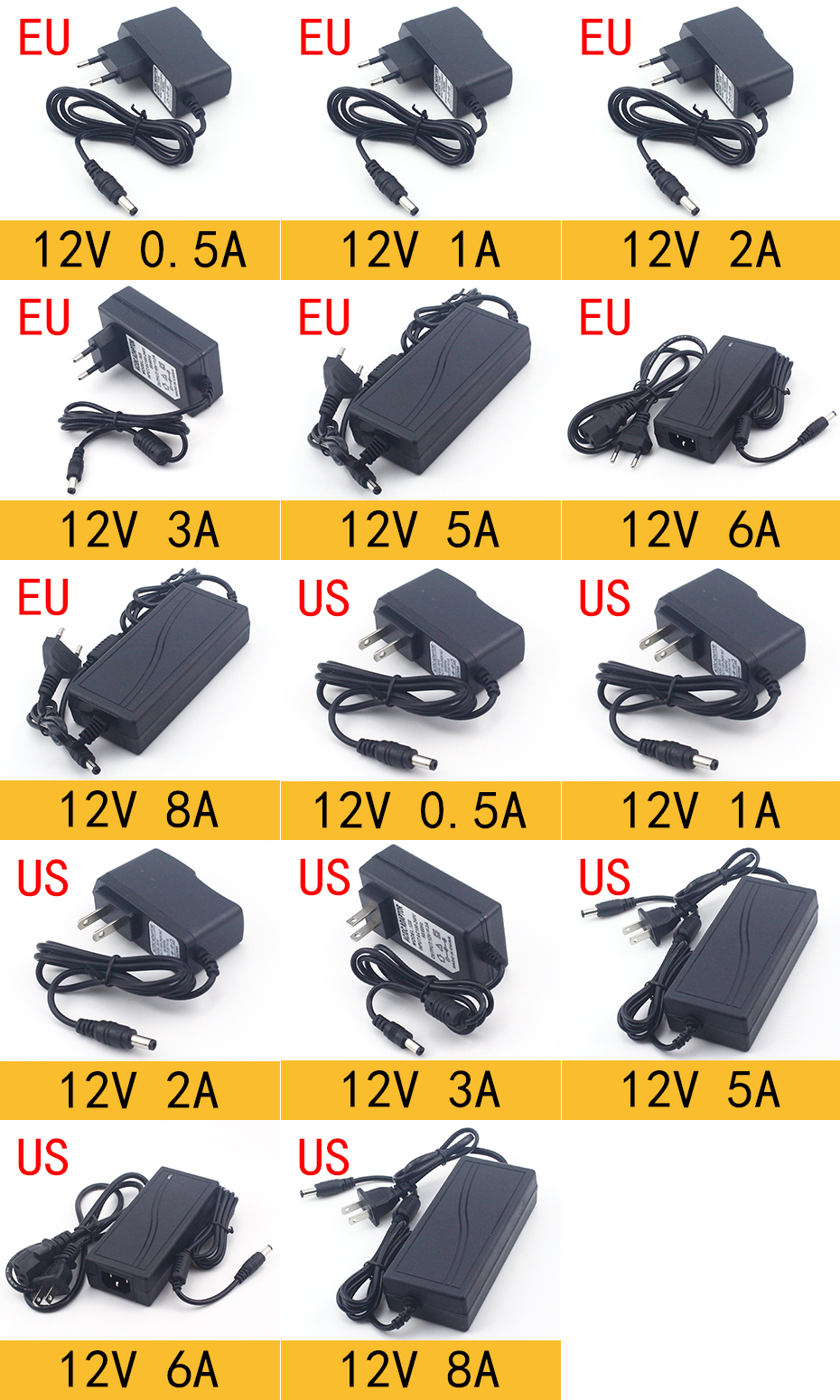 AC 110-240V DC 3V 5V 6V 9V 12V 15V 24V 0.5A 1A 2A 3A 5A 6A 8A Universal Power Adapter Supply Charger Adapter EU US for LED Light