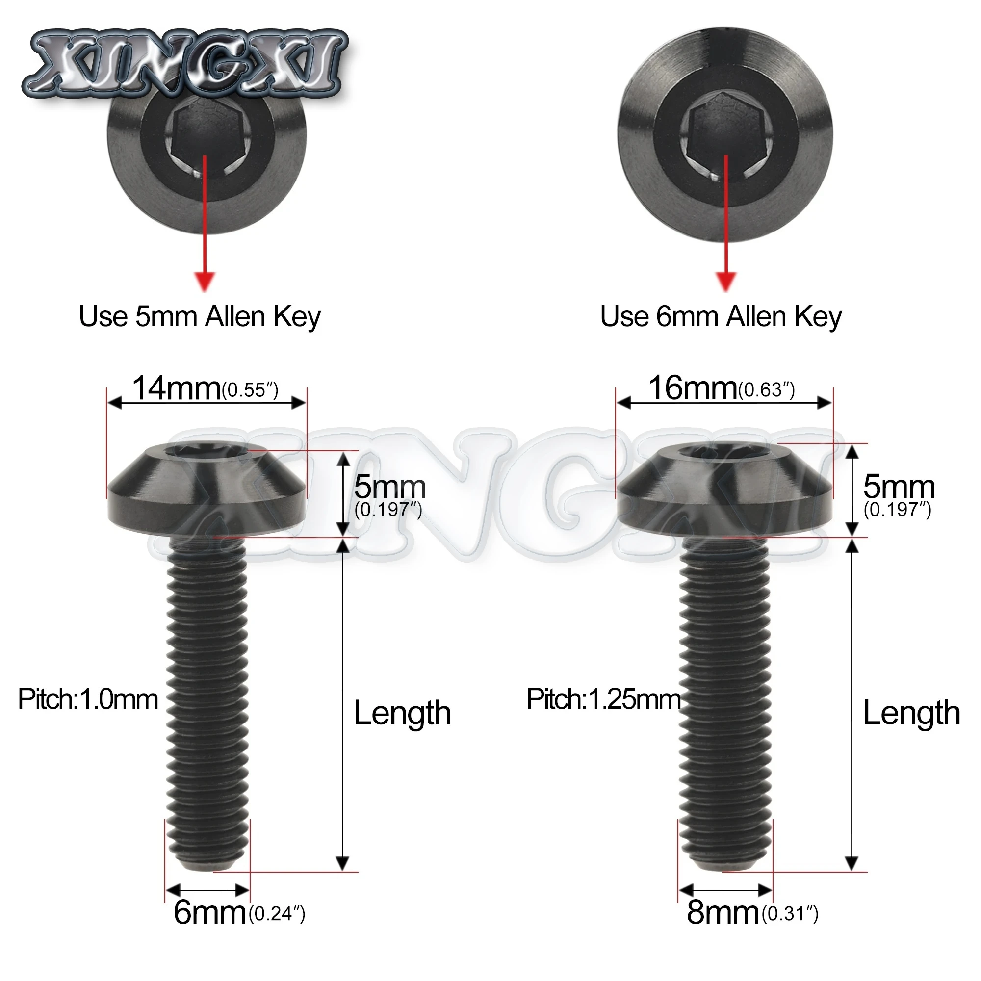 Xingxi Titanium Bolt M6/M8X12/15/20/25/30/35/40mm Allen Key Head Ti Screw For Bicycle Motorcycle Brake
