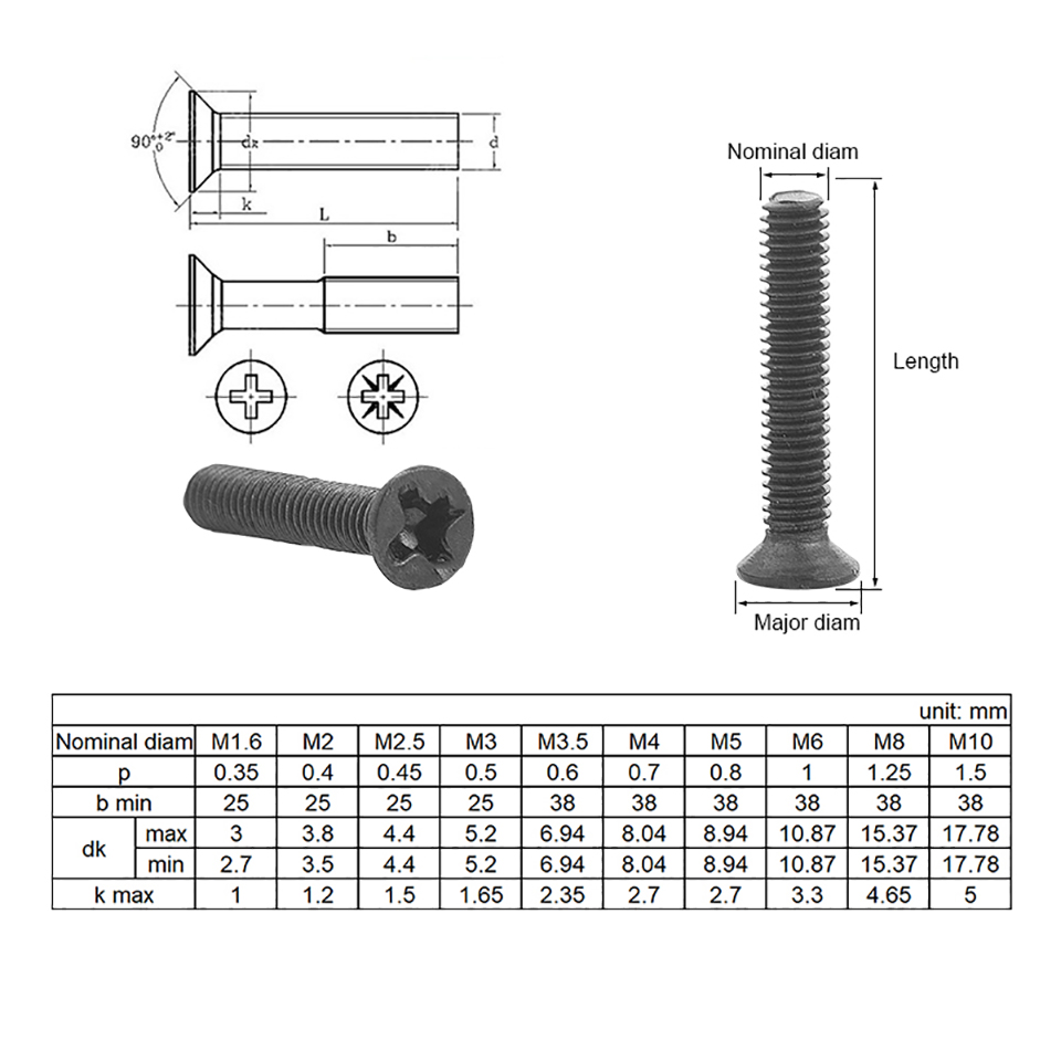 720pcs countersunk flat head phillips small mini screw set m1.4 m1.7 m2 m2.5 m3 carbon steel computer notebook laptop screws kit