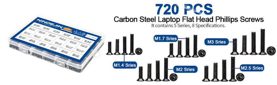 720pcs countersunk flat head phillips small mini screw set m1.4 m1.7 m2 m2.5 m3 carbon steel computer notebook laptop screws kit