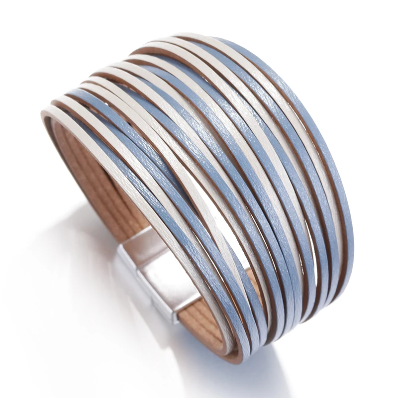 ALLYES Simple Gold Silver Color Leather Bracelets For Women Fashion 2025 Boho Multilayer Strips Wide Wrap Bracelet Jewelry