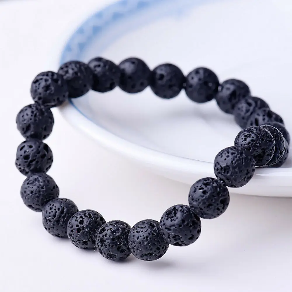 Beaded Bracelet 8mm Natural Stone Beads Black Onyx Lava Tiger Eye Agate Quartz Healing Energy For Women Men Yoga Chakra Jewelry