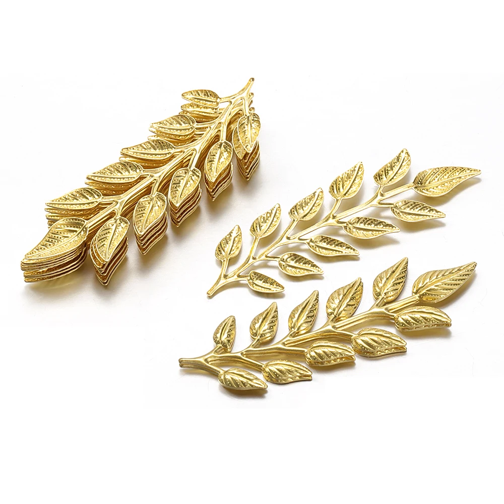 10/20pcs Gold Matal Leaf Charm 19x64mm Pendants for Hair Sticks Accessories Jewelry Making Necklace Findings Handmade Craft DIY