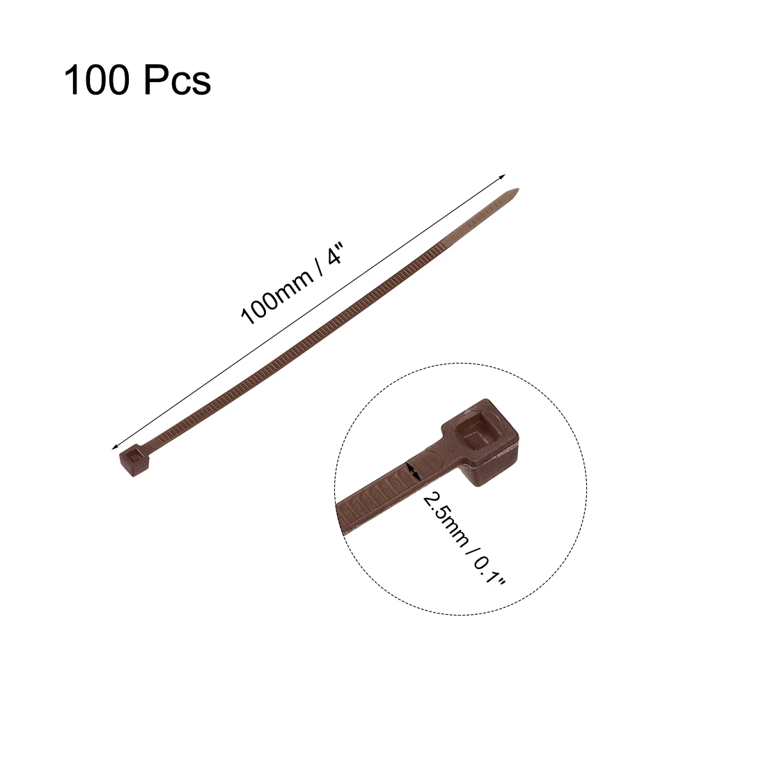 uxcell 100pcs Cable Zip Ties 100mmx2.5mm Self-Locking Nylon Tie Wraps Brown Single-use Locking Flexible Cable Tie