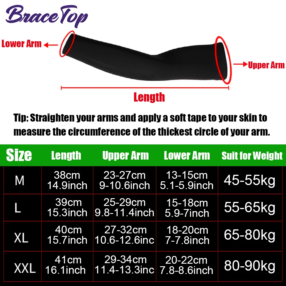 BraceTop 1 PC Sport Arm Compression Sleeve Basketball Cycling Arm Warmer Fitness Running UV Protection Volleyball Sunscreen Band