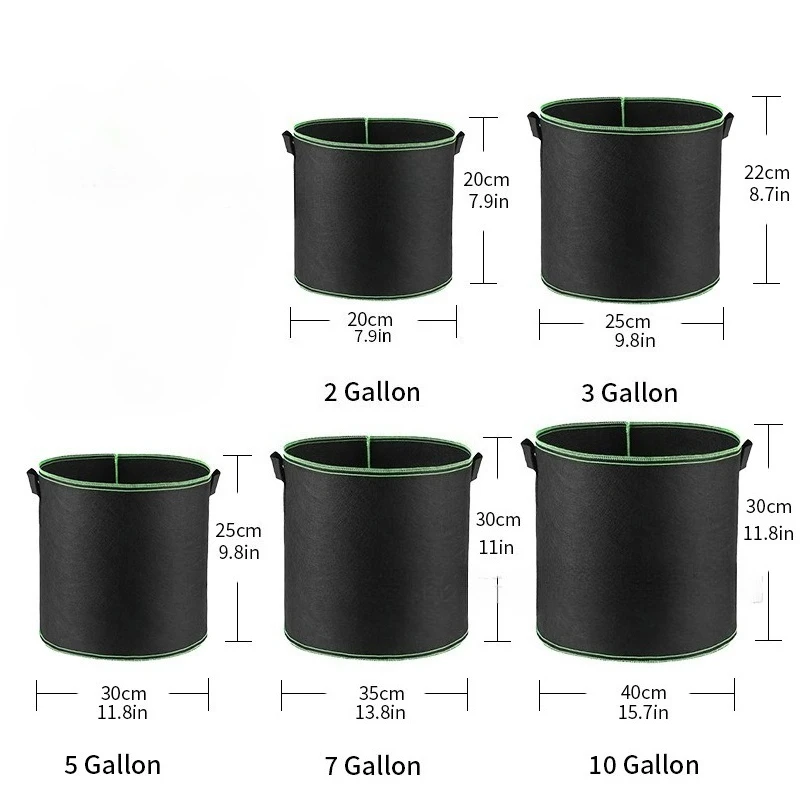 1-10PCS Non-Woven Grow Bags Aeration Fabric Pots with Handles Flower Pot Vegetable/Flower/Plant Grow Bags 3/5/7/10/15/20 Gallon
