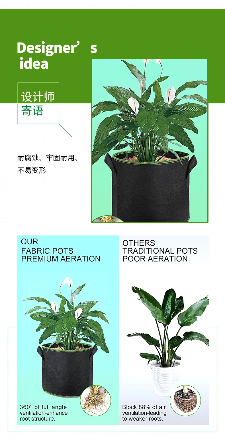 1-10PCS Non-Woven Grow Bags Aeration Fabric Pots with Handles Flower Pot Vegetable/Flower/Plant Grow Bags 3/5/7/10/15/20 Gallon