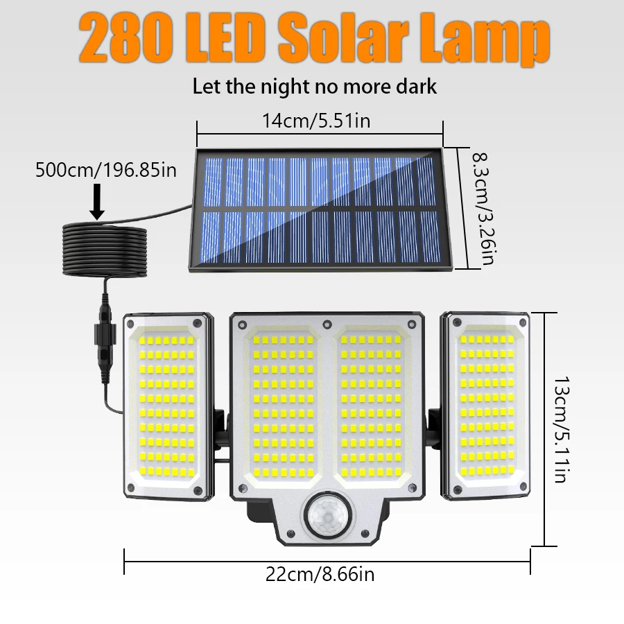 234/280 LED Solar Lights 3 Working Modes Super Bright Motion Sensor Outdoor IP65 Waterproof Flood Wall Security Lights Yard