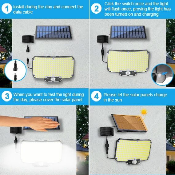 234/280 LED Solar Lights 3 Working Modes Super Bright Motion Sensor Outdoor IP65 Waterproof Flood Wall Security Lights Yard