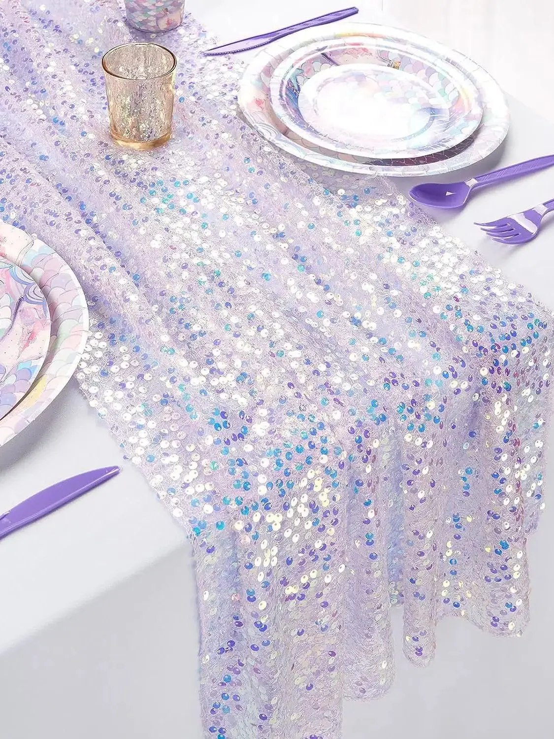 180x30cm Sequined Mermaid Glittering Table Runner Mermaid Girl Party Decor Little Mermaid Girls Birthday Wedding Party Decor